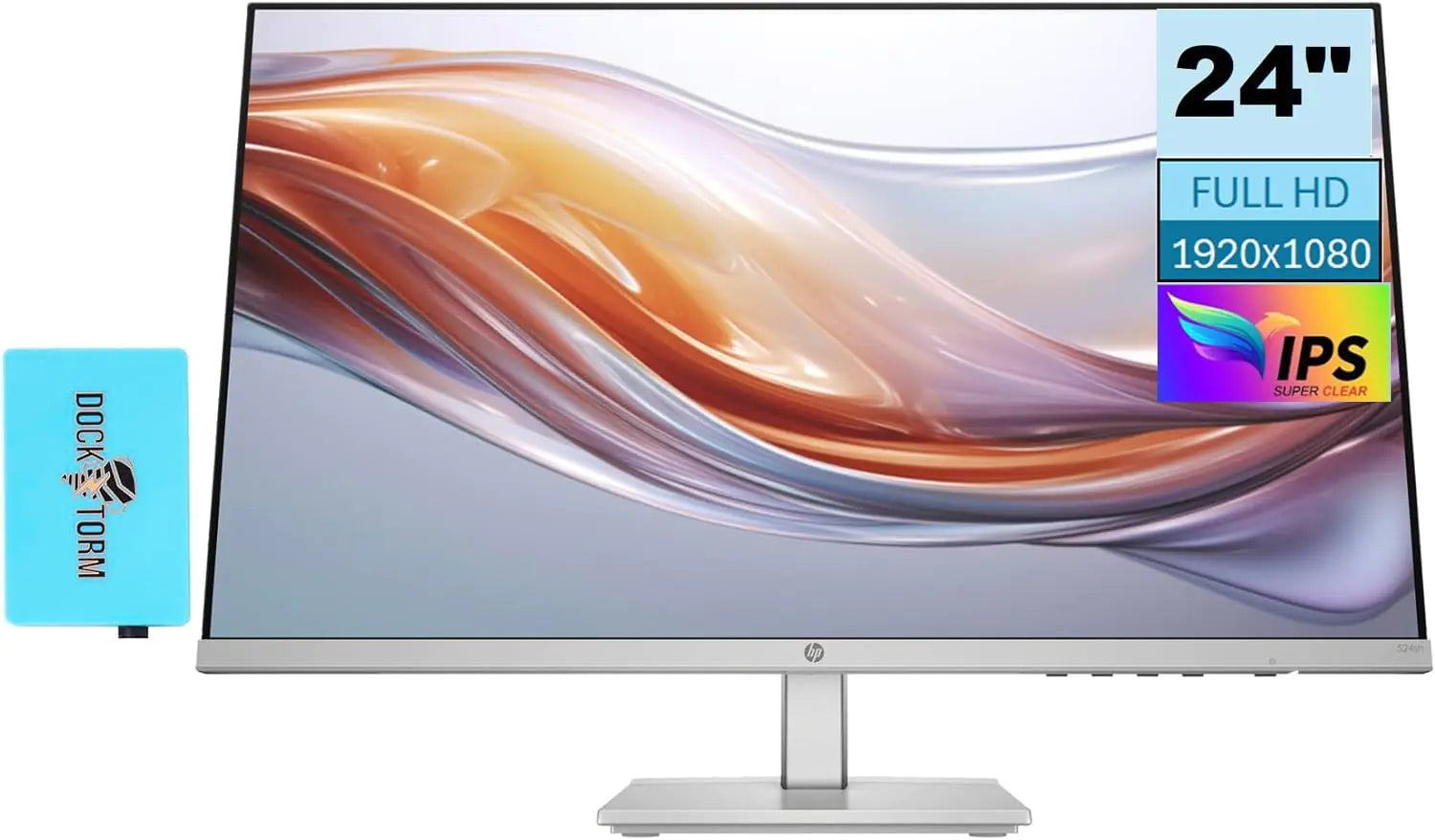 Monitor HP Serie 5 524sh (reemplaza al M24h) Pantalla IPS FHD de 24" y 300 nits con expansor de puertos USB Docztorm, 1 HDMI, 1 VGA, sin parpadeo, inclinación ajustable de -5° a +25°, negro/plateado (último modelo 2024).