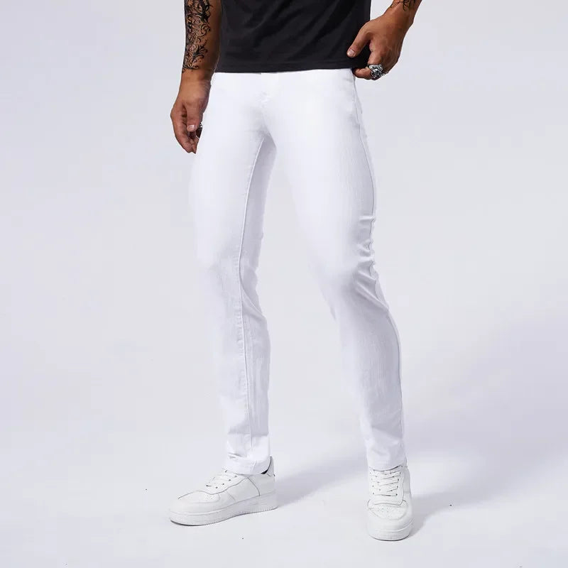 Men's White Casual Jeans New Denim Pants Comfortable Fashion Stretch Slim Fit Straight Trousers Male Clothing Streetwear