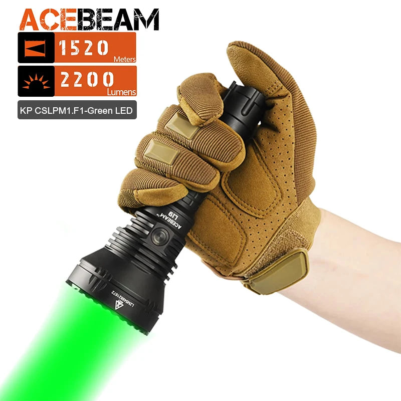 Linterna de caza ACEBEAM L19 2.0, 2200 lúmenes, alcance de 1184 yardas, recargable, para caza nocturna