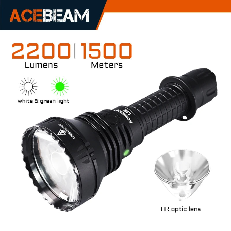 Linterna de caza ACEBEAM L19 2.0, 2200 lúmenes, alcance de 1184 yardas, recargable, para caza nocturna
