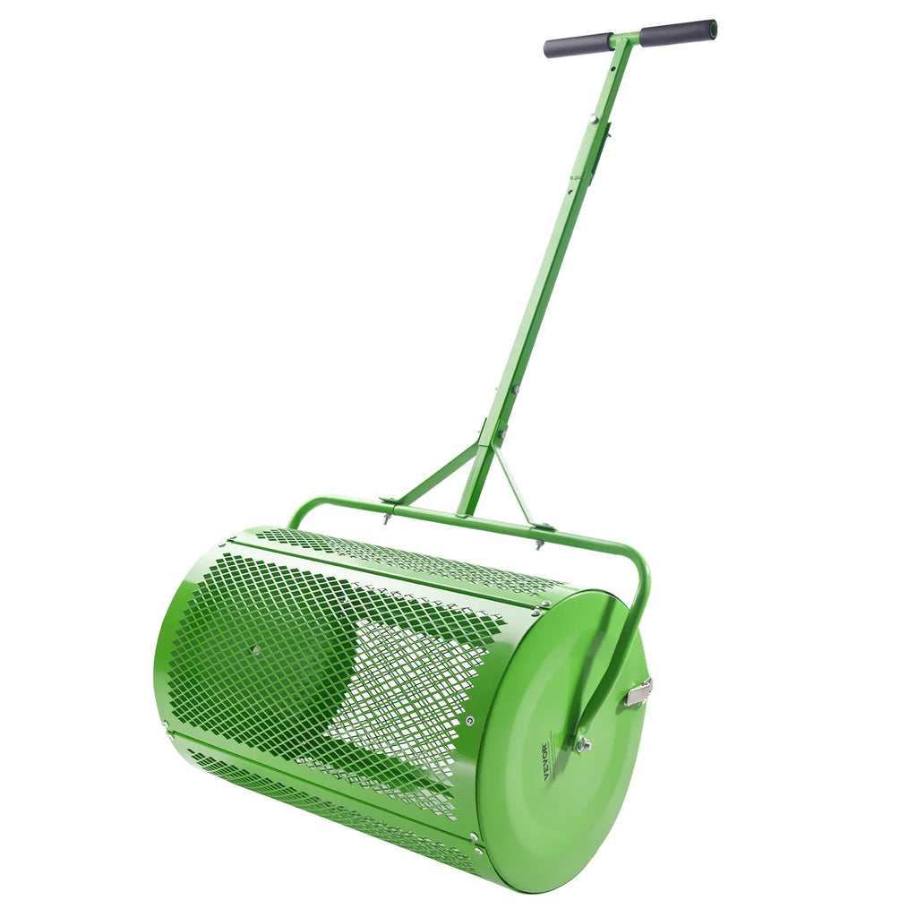 SucceBuy Compost Spreader and Peat Moss Spreader 24 in Push/Tow-Behind Roller Lawn Spreader with Height Adjustable Shaped Handle