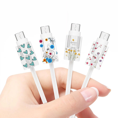 4 protectores de cable transparentes con diseño