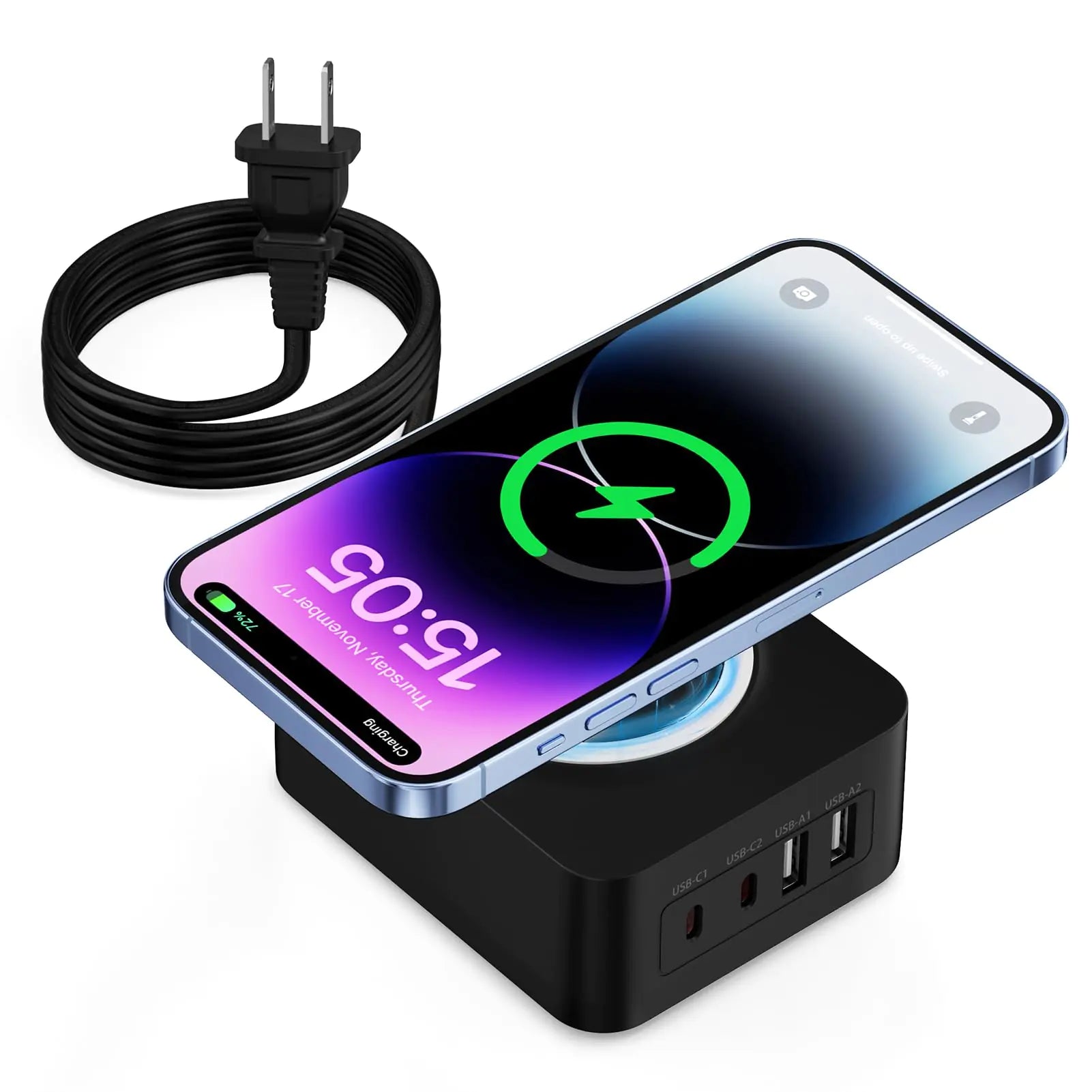 Cargador inalámbrico de carga rápida con base de carga de pared de 4 puertos